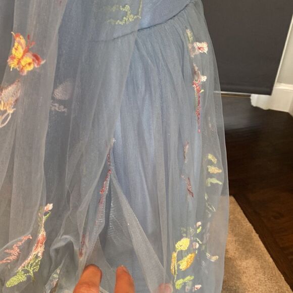 Women’s Blue Dress Embroidered Flowers & Butterflies Corset Back Size 12 NWOT - Picture 7 of 14